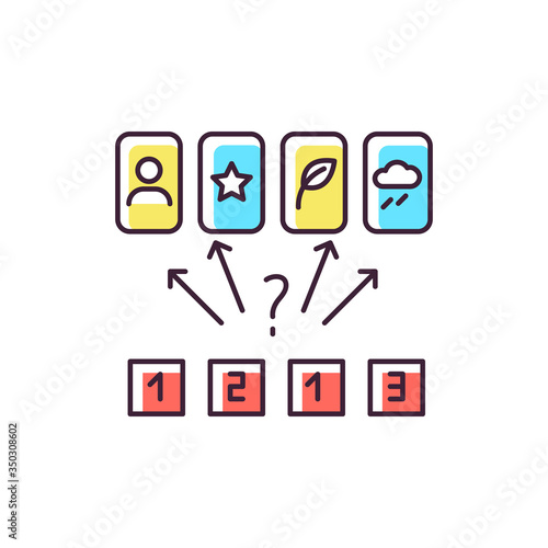 Guess the picture RGB color icon. Entertaining logical game, friendly competitive challenge. Family party activity, finding matches. Isolated vector illustration