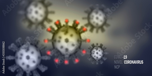 3d render Corona virus disease COVID-19. Microscopic view of a infectious virus 