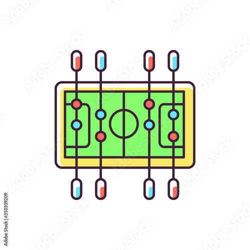Table soccer RGB color icon. Traditional friendly party recreational activity. Competitive bar, pub game. Miniature football table isolated vector illustration