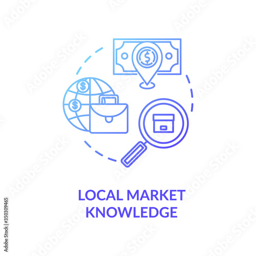 Local market knowledge blue gradient concept icon. Research for global product sale. Corporate strategy. Business knowledge idea thin line illustration. Vector isolated outline RGB color drawing