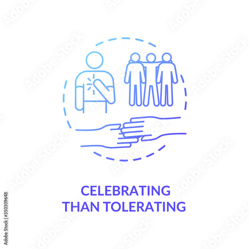 Celebrating than tolerating blue gradient concept icon. Multinational inclusive community. Racial equality. Cultural diversity idea thin line illustration. Vector isolated outline RGB color drawing