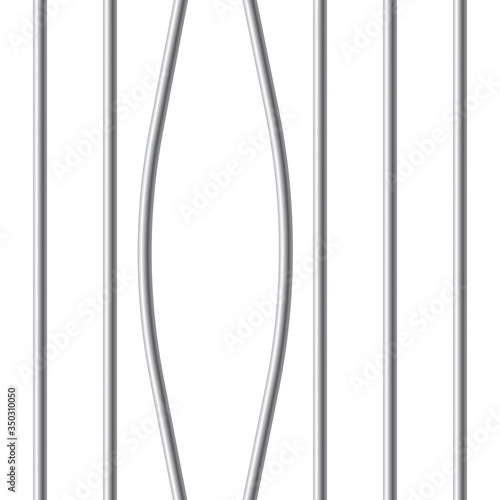 Prison bent metal rods or bars isolated on white background. Realistic fence jail. Hole in the fence. Way out to freedom. Criminal or sentence concept. Vector illustration.