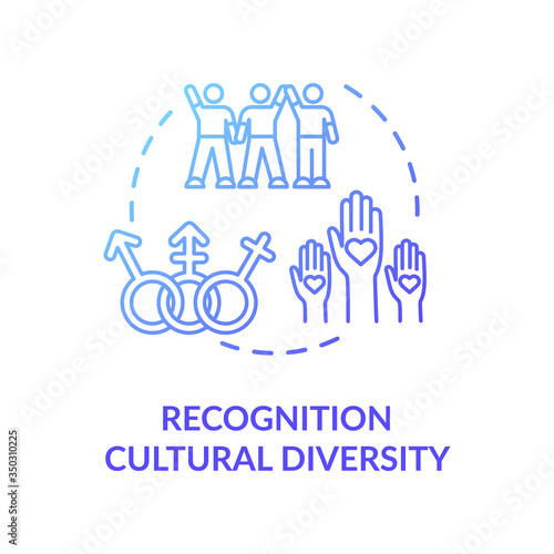 Cultural diversity recognition blue concept icon. Multi racial group. Gender equality in society. Multiculturalism idea thin line illustration. Vector isolated outline RGB color drawing