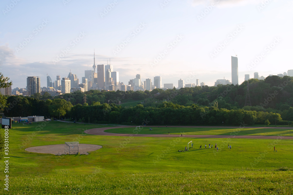 Toronto City Skyline from Riverdale Park in Ontario Canada