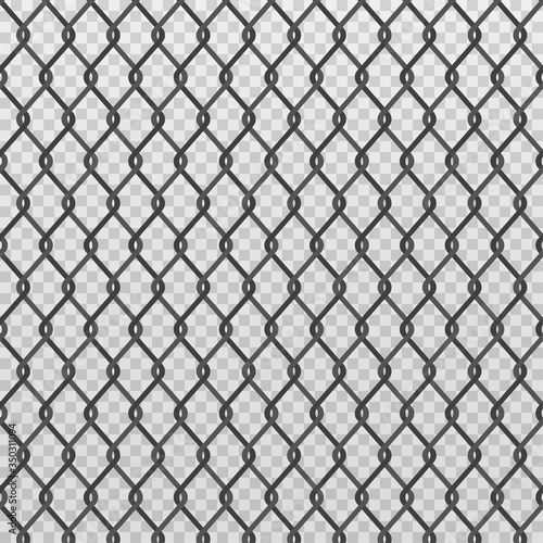 Vector metal chain link fence background. Wire fence pattern isolated on transparent.