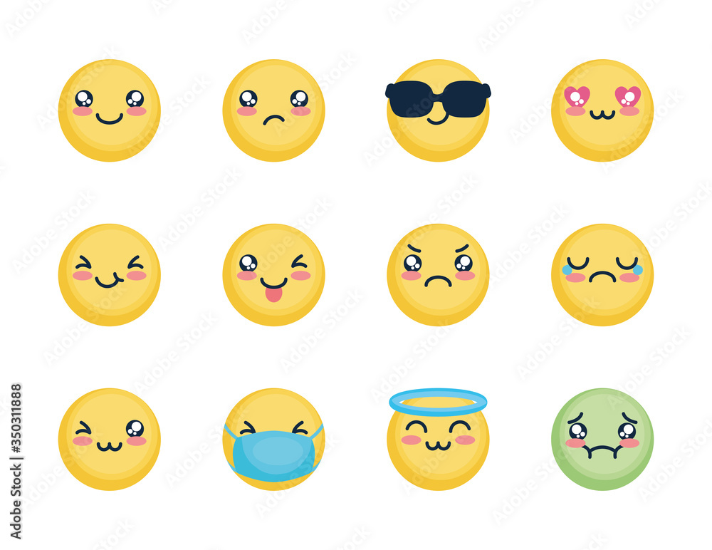 Fototapeta premium angel emoji and emojis icon set, flat style