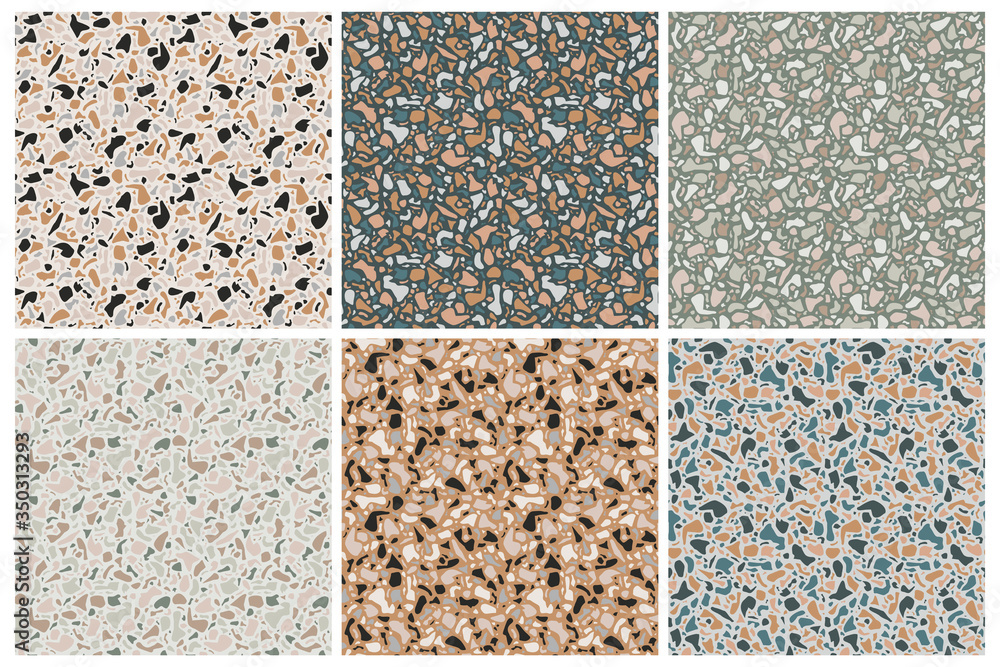 Set of terrazzo background textures. Vector seamless patterns. Natural ...