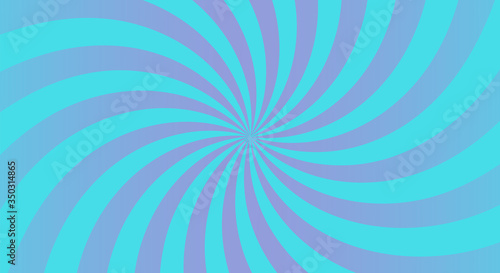 Sunburst background with blue ray. Spiral curved rotating background with rays.