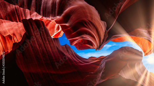 Panoramic abstract Antelope Canyon near Page, Arizona, America. Colorful and abstract background. Travel and art concept.