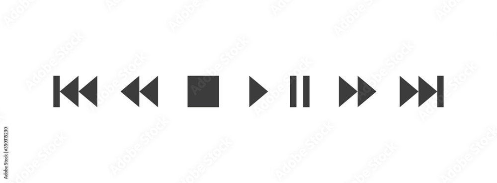Play Pause Stop button icon, black signs, musical geometric silhouette isolated on white background. Vector. Play Pause Stop button icon, black signs, musical geometric silhouette isolated on white background. Vector.
