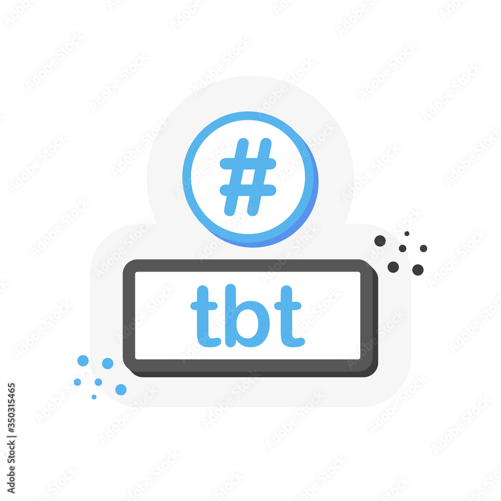 Fototapeta premium Tbt hashtag thursday throwback symbol message illustration chat. 3D flat banner. Vector.