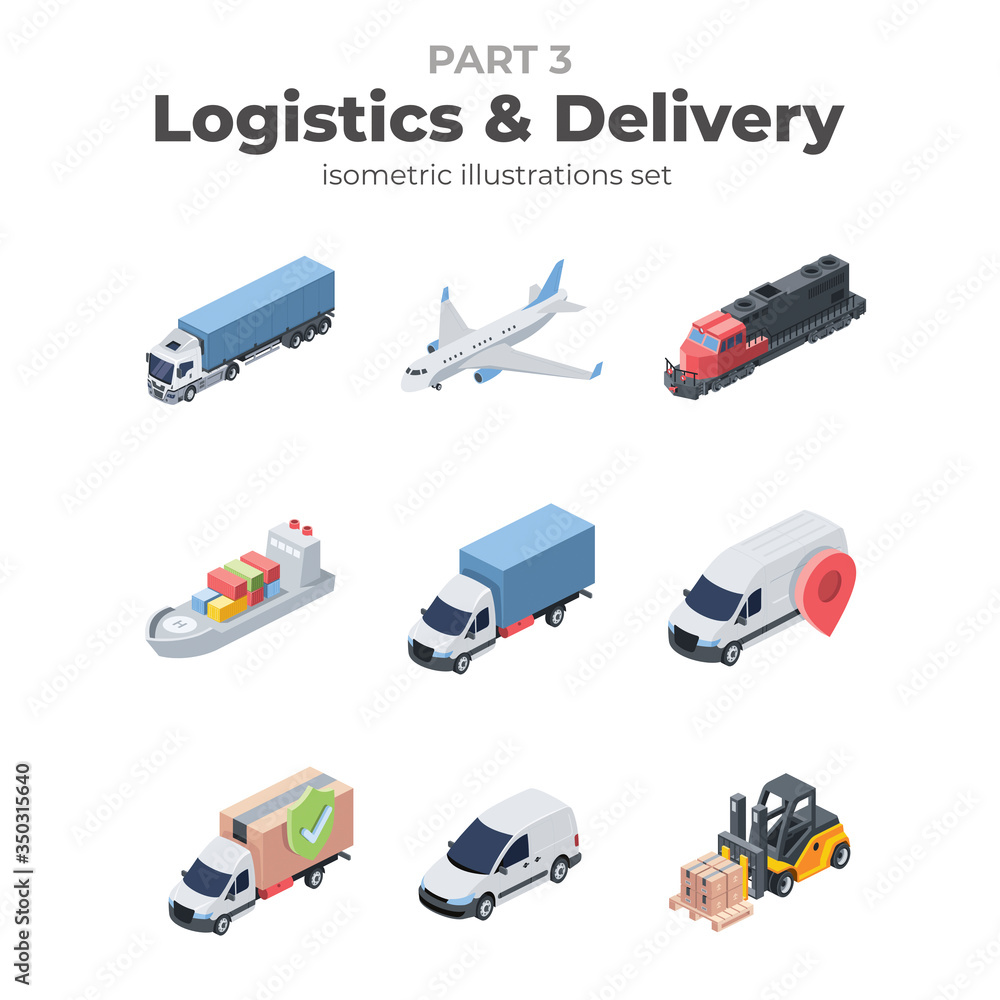 Logistics and delivery set part three. Vector 3d isometric, color web ...