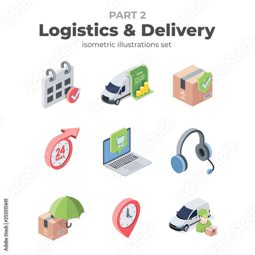 Logistics and delivery set part two. Vector 3d isometric, color web icon, new flat style. Creative illustration design, isolated graphic idea for infographics.