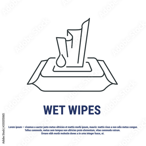 Vector graphic. Line, outline design icon. A pack with napkins. Wet wipes, towels. Editable Stroke. Symbol, sign.