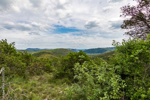 Montagnes et forêts des Cévennes à perte de vue à proximité du village de Corbès (Occitanie, France)