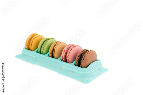 Macaroons in a box isolated
