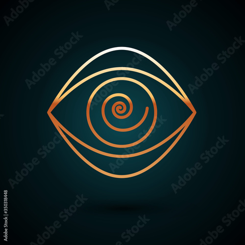 Gold line Hypnosis icon isolated on dark blue background. Human eye with spiral hypnotic iris. Vector Illustration