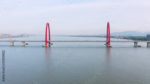 aerial view of a suspension bridge in hangzhou, china
