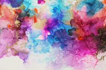 Art Abstract  watercolor and acrylic flow blot painting. Color long horizontal canvas texture background.