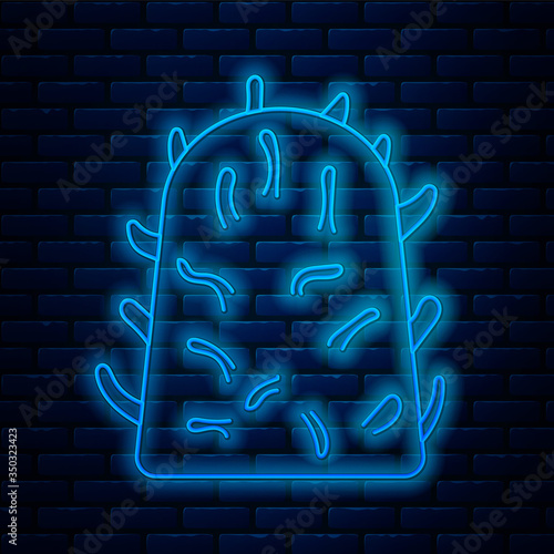 Glowing neon line Rabies virus disease microorganisms icon isolated on brick wall background. Vector Illustration