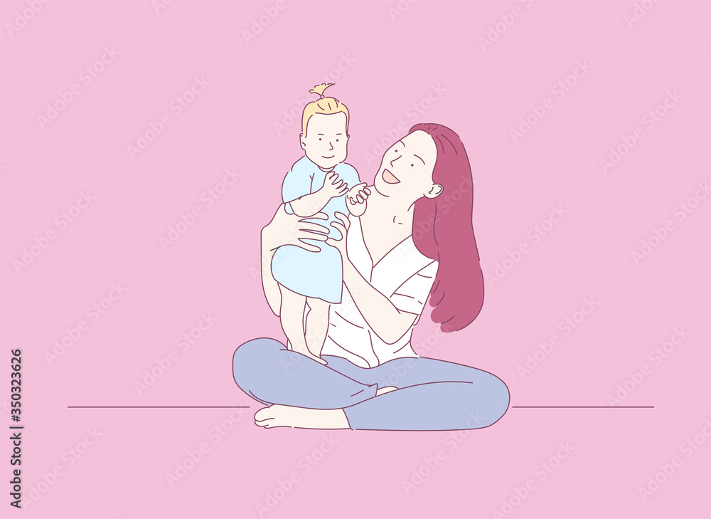 mother and baby are playing inside the house, laughing happily mother and baby are playing inside the house, laughing happily