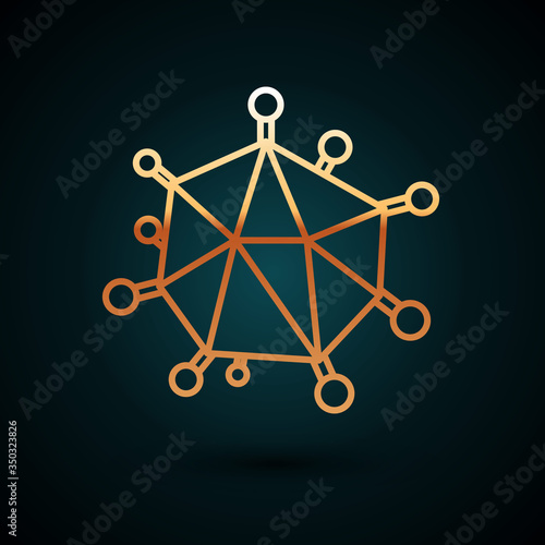 Gold line Virus icon isolated on dark blue background. Corona virus 2019-nCoV. Bacteria and germs, cell cancer, microbe, fungi. Vector Illustration