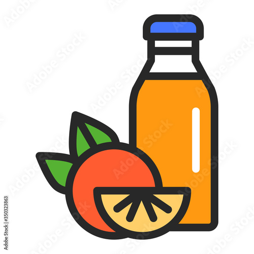 Bottle orange juice color line icon. Healthy, organic drink. Proper nutrition. Isolated vector element. Outline pictogram for web page, mobile app, promo.