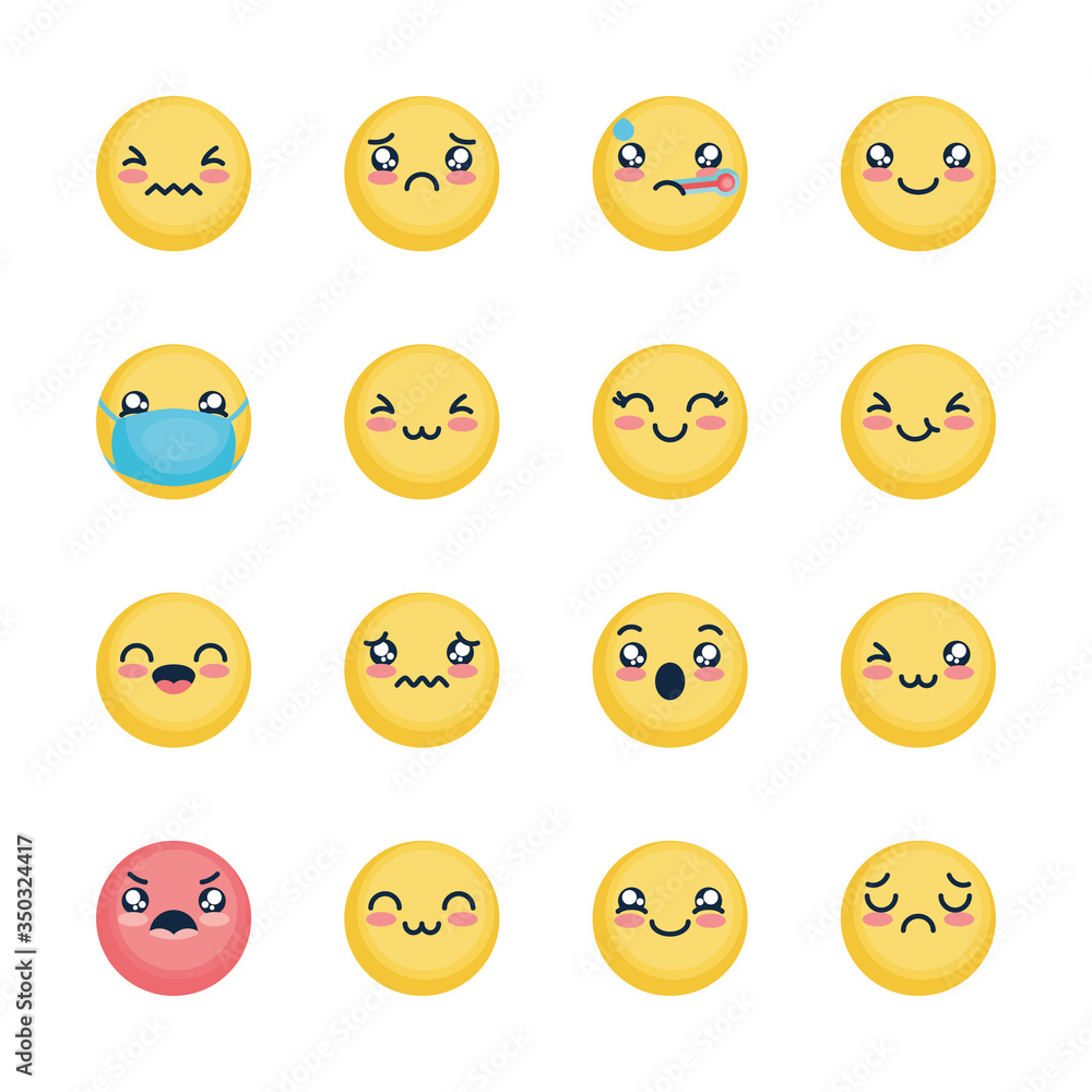 Fototapeta premium angry emoji and emojis icon set, flat style