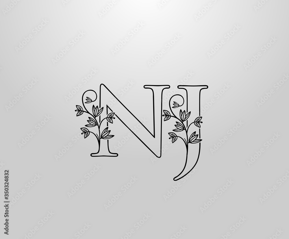 Beautiful N, J and NJ Letter logo. Graceful Floral Flower Alphabet Mark for book design, letter stamp, weeding card, Restaurant, Boutique, Hotel. Beautiful N, J and NJ Letter logo. Graceful Floral Flower Alphabet Mark for book design, letter stamp, weeding card, Restaurant, Boutique, Hotel.