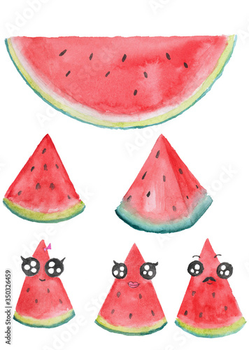 watercolor watermelon set isolated on white