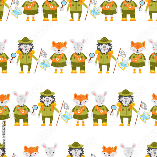 Pattern with baby animals in scout uniform
