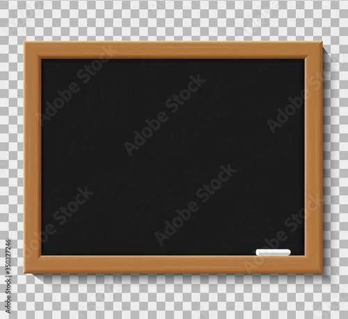 Blank chalkboard for school class. Wooden blackboard with chalk for education in university. Board for teacher lesson in classroom on isolated background. Board for cook menu in restaurant. vector.