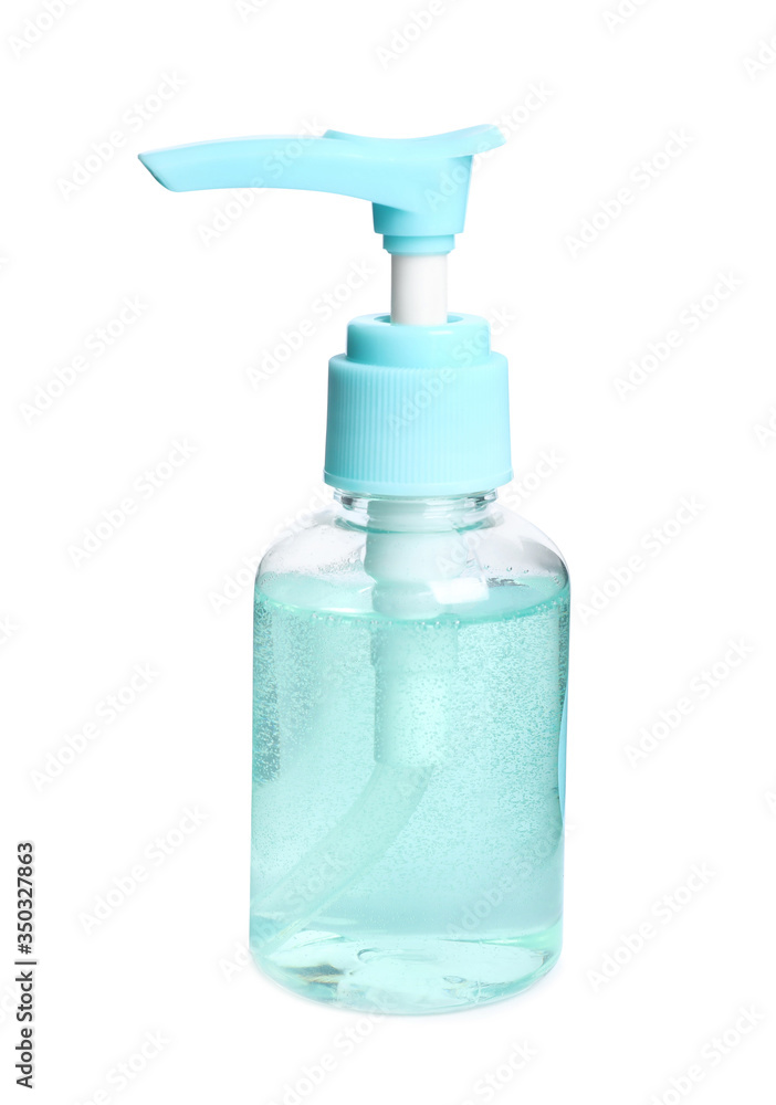 Dispenser bottle with antiseptic gel isolated on white Dispenser bottle with antiseptic gel isolated on white