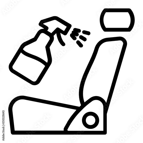 Car Seat with Cleaning Sprayer Concept, Interior Car Detailing vector Icon Design, Coronavirus Vehicle Disinfection Symbol, Carwash & Detail Center equipment on white background, 