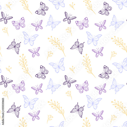 Sweet pastel Meadow flowers blowing in the wind with butterflies soft and gentle seamless pattern on vector design for fashion,fabric,wallpaper and all prints