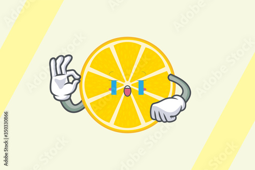 CRYING, SAD, SOB Face . Ok, Okey, Okay, Nice, Alright Gesture. Mascot Illustration Slice Lemon Fruit