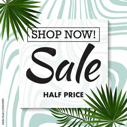Tropical sale banner , sidewide sale promotion for email list or social media announcement, clearance coupon. EPS 10
