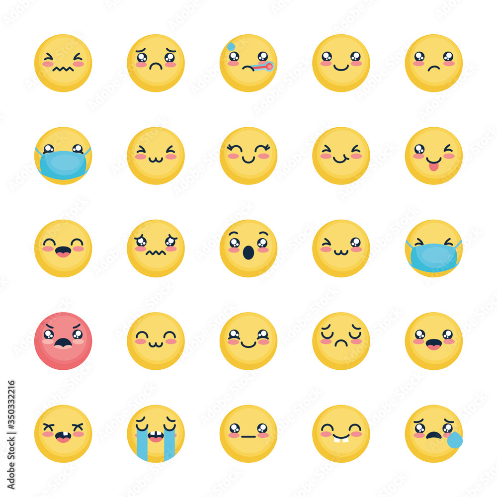 crying emoji and emojis icon set, flat style crying emoji and emojis icon set, flat style