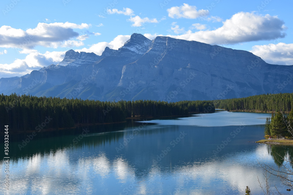 Canadian Rockies - Banff and Jasper national parks. Mountains, rivers and lakes, pristine nature, clear October air.