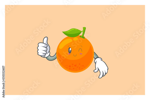 WINK, SMILING, Face. Thumb Up, Agreement Gesture. Mascot Vector Illustration. Orange Citrus Fruit Cartoon.