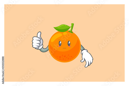 REALLY, ATTENTIVE, CONFUSED Face. Thumb Up, Agreement Gesture. Mascot Vector Illustration. Orange Citrus Fruit Cartoon.