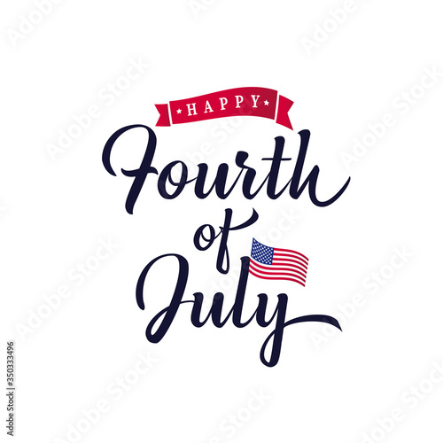 Vector Fourth of July lettering hand inscription for greeting card  banner. Happy Independence Day of United States of America calligraphic background