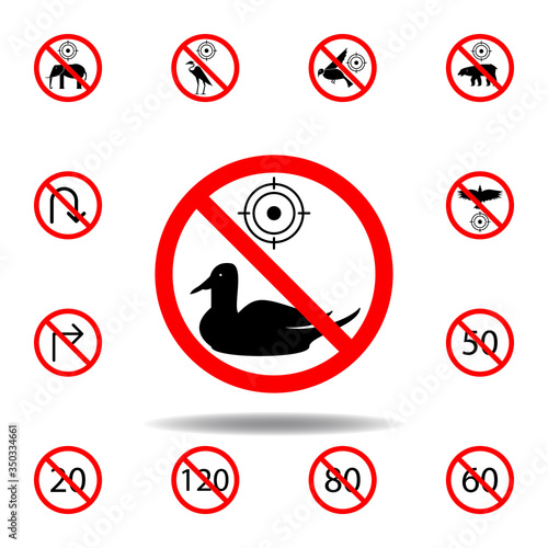 Forbidden hunting duck icon on white background. set can be used for web, logo, mobile app, UI, UX