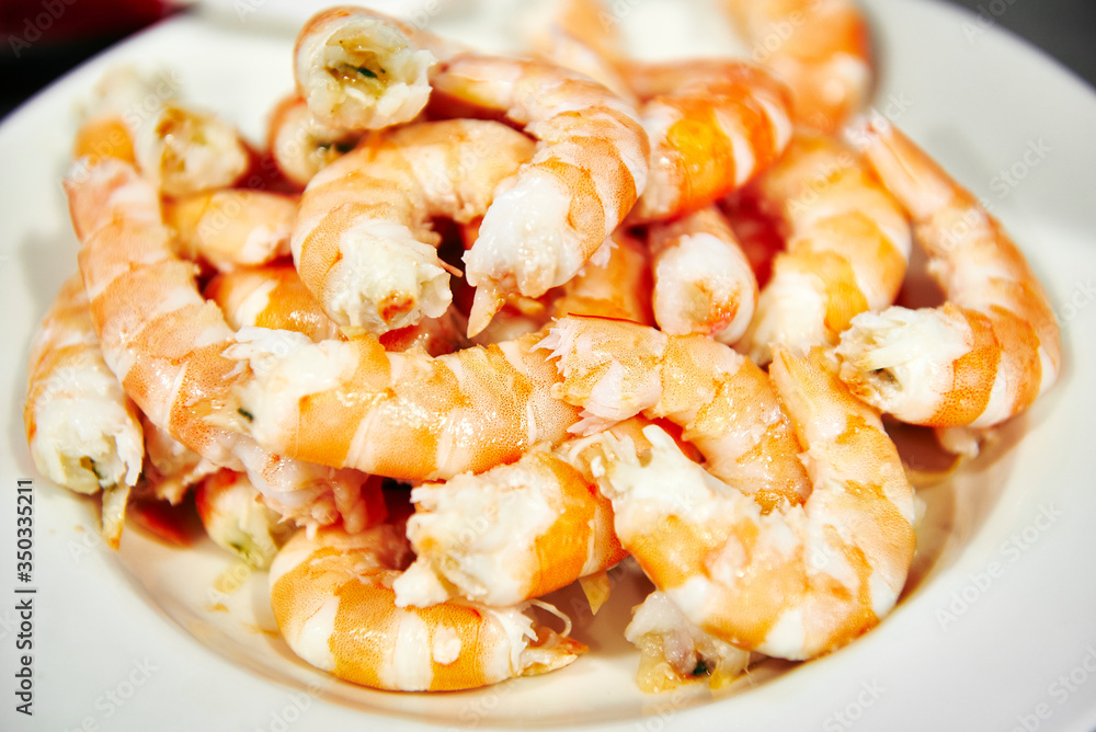 Close-Up Cooked Tiger Prawns ready for eat Close-Up Cooked Tiger Prawns ready for eat