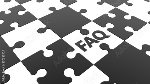 Puzzle in black and white with FAQ concept