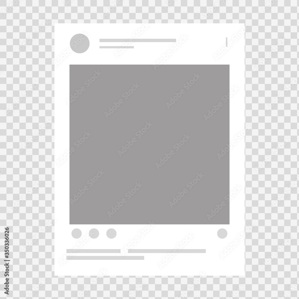 Mock up photo frame for social media post. Smartphone interface screen on transparent background. Social network post. Isolated vector illustration. Mock up photo frame for social media post. Smartphone interface screen on transparent background. Social network post. Isolated vector illustration.
