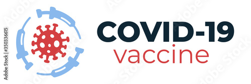 Coronavirus 2019-nCoV vaccine or cure logo concept with syringes about time when Covid-19 disease is defeated, medical victory over corona virus. Flat vector illustration for headers, posters, flyers.