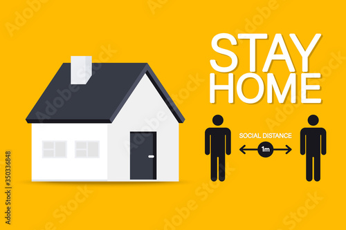 Stay at home. Social Distancing. Keep safe distance sign. Keep the 1 meter distance. Steps to protect yourself during Coronavirus spreading to decrease virus transmission. Coronavirus, COVID-19