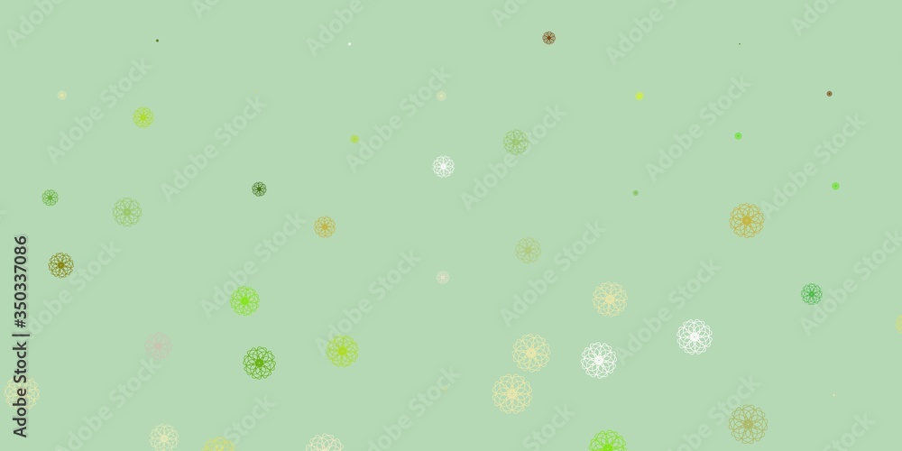 Light green, red vector doodle background with flowers.