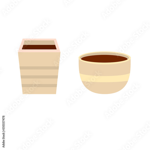 Two empty ivory  flowerpots with the soil vector illustration